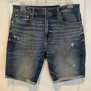 American Eagle Outfitters Blue Jean Shorts with Distressed Details